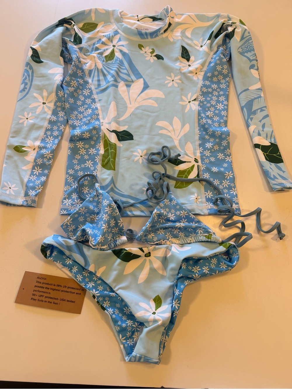 Coolies UPF 50+ 3 Piece Floral Rash Guard Bikini Swimsuit Set Size Medium
